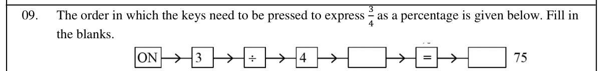 Paper I Part A Q9: Calculator key sequence for a fraction as a percentage