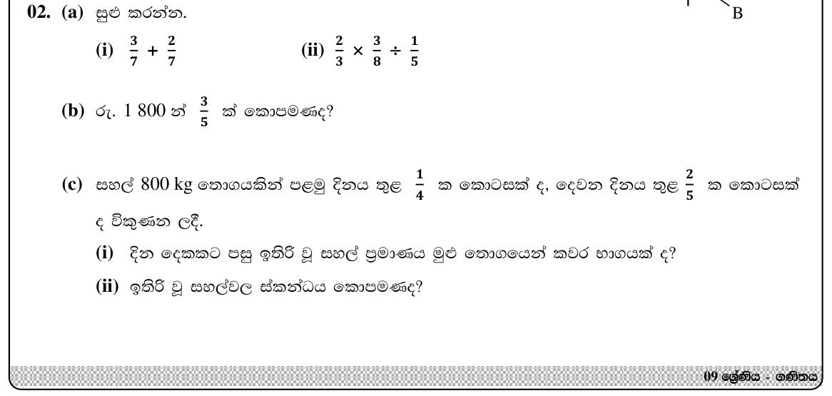 Paper I Part B Q2: Fraction operations and remaining fraction of rice stock