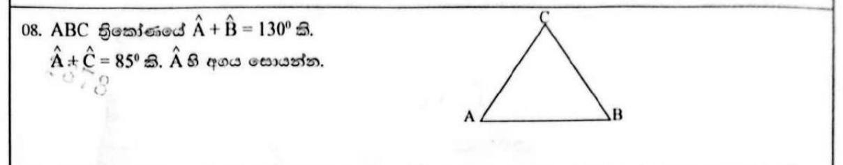 Paper I Part A Q8: One triangle angle from sums of pairs of angles