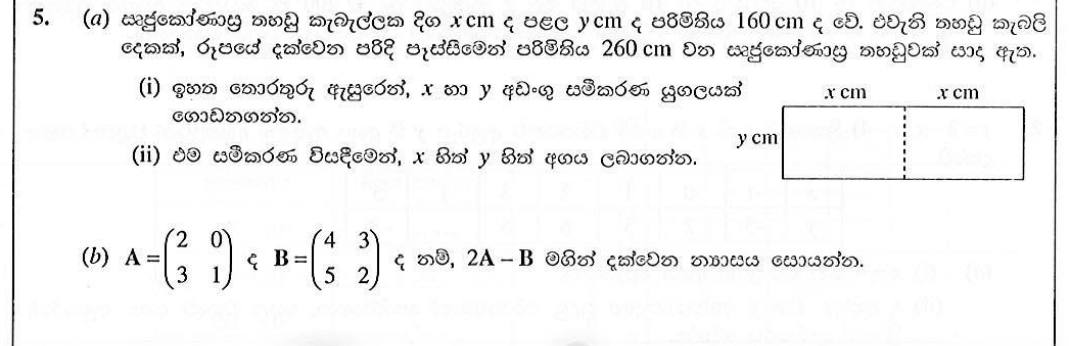 Paper II Part A Q5: Rectangle perimeters give simultaneous equations; matrix 2A - B