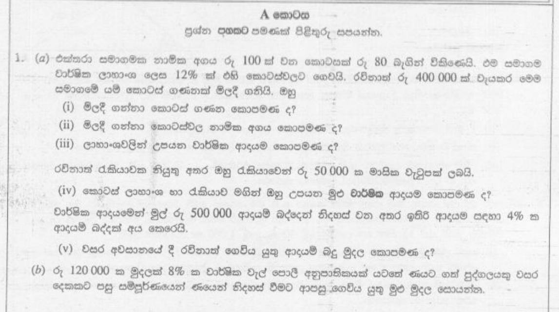 Paper II Part A Q1: Buying shares, dividend and salary income, income tax; compound interest loan