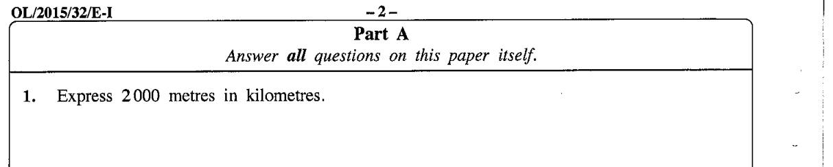 Paper I Part A Q1: Convert metres to kilometres