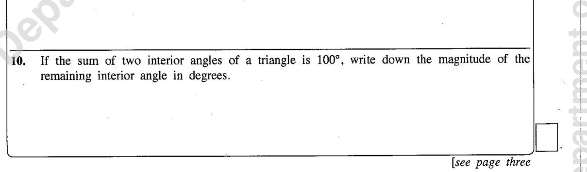 Paper I Part A Q10: Third angle of a triangle