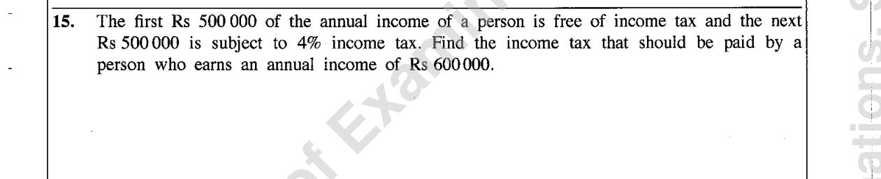 Paper I Part A Q15: Income tax with a tax-free allowance