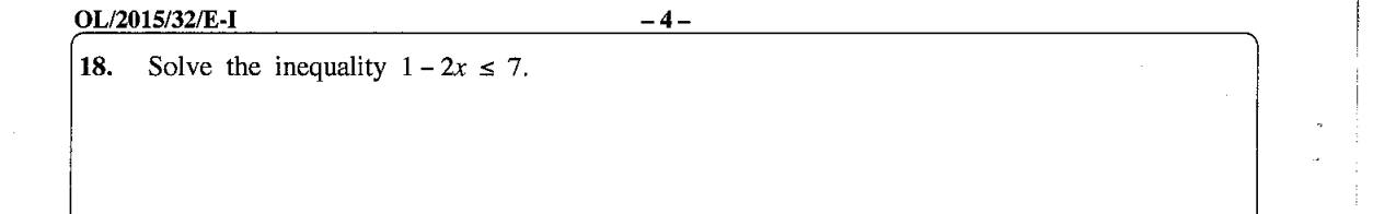 Paper I Part A Q18: Solve a linear inequality