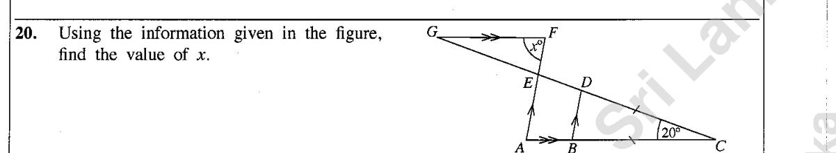 Paper I Part A Q20: Angle using parallel lines and an isosceles triangle