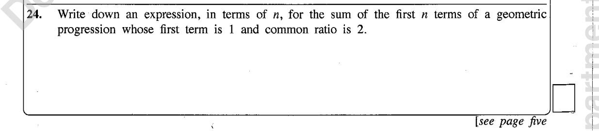 Paper I Part A Q24: Sum of n terms of a geometric progression