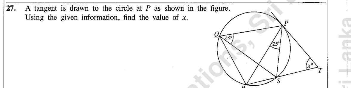 Paper I Part A Q27: Angle using the alternate segment theorem
