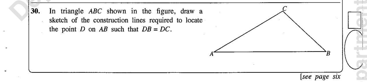 Paper I Part A Q30: Sketch locus for a point on a side equidistant from two vertices