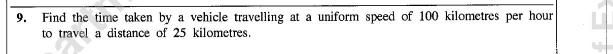 Paper I Part A Q9: Time from distance and uniform speed