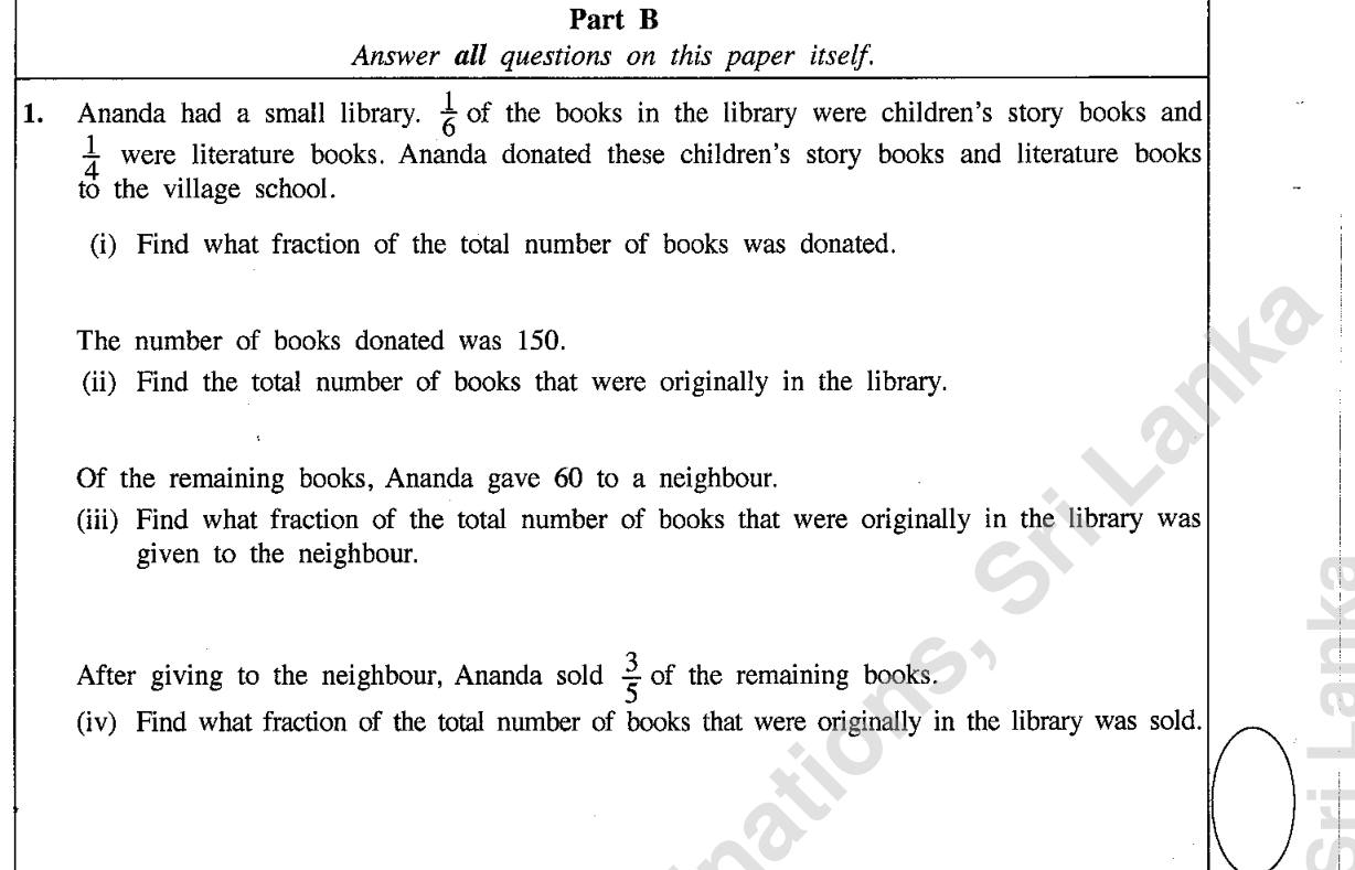 Paper I Part B Q1: Fractions of library books donated, given and sold