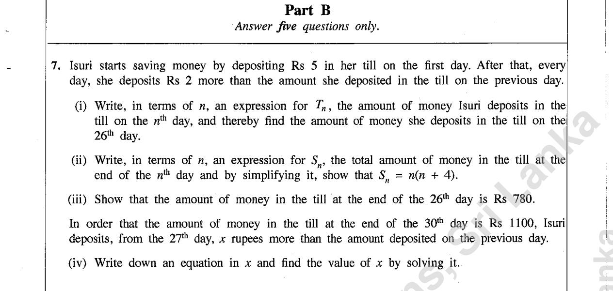 Paper II Part B Q7: Savings as an arithmetic progression; change after day 26