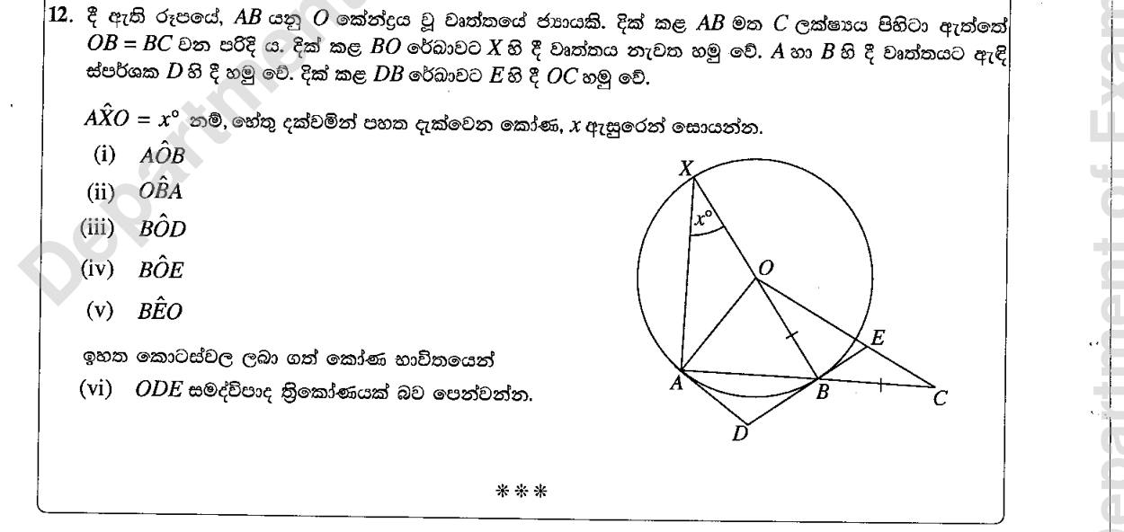 Paper II Part B Q12: Angles with tangents in terms of x; isosceles triangle