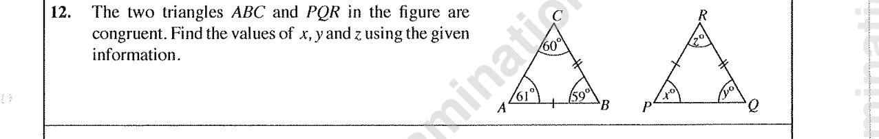 Paper I Part A Q12: Corresponding angles of congruent triangles