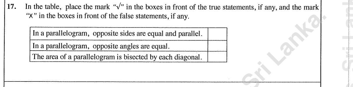 Paper I Part A Q17: True or false statements about parallelograms