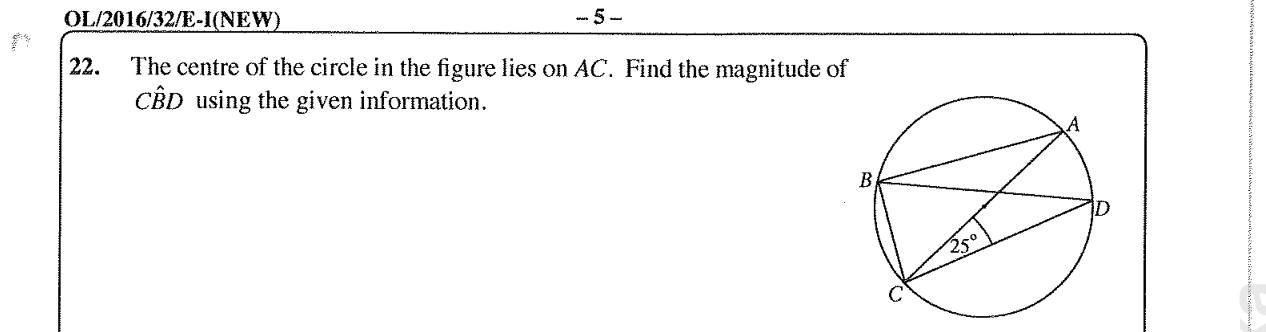 Paper I Part A Q22: Angle in a semicircle and angles on the same arc