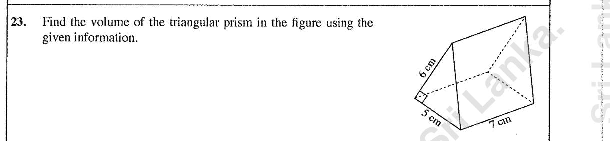 Paper I Part A Q23: Volume of a right triangular prism