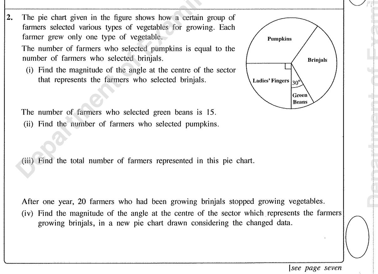 Paper I Part B Q2: Pie chart angles and numbers of farmers; redraw after change