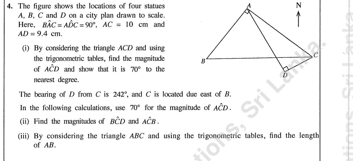 Paper II Part A Q4: Trigonometric tables and bearings on a city plan
