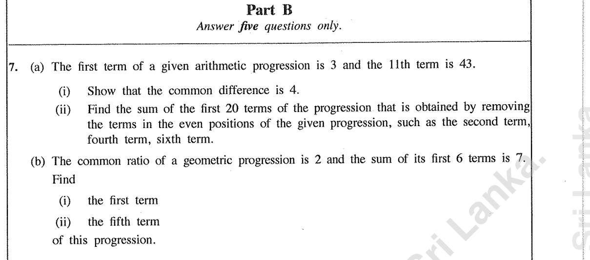 Paper II Part B Q7: Arithmetic progression odd terms sum; geometric first and fifth terms