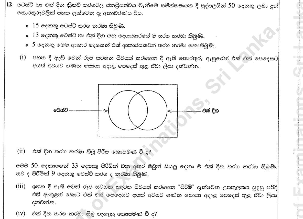 Paper II Part B Q12: Venn diagram of cricket viewers with a males subset