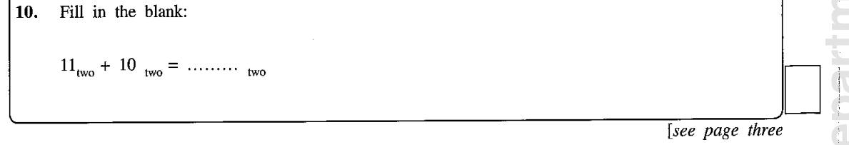Paper I Part A Q10: Add two base-two numbers