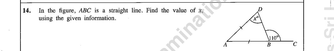 Paper I Part A Q14: Base angle of an isosceles triangle from an exterior angle