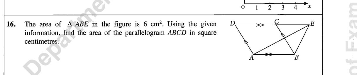 Paper I Part A Q16: Parallelogram area from a triangle on the same base