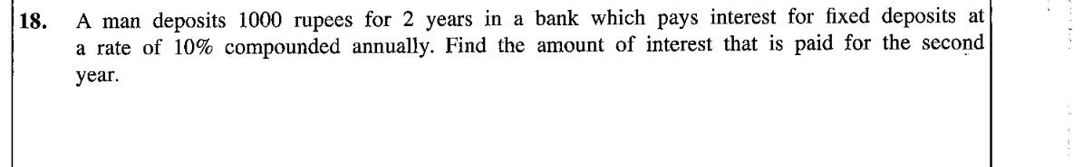 Paper I Part A Q18: Second-year compound interest on a deposit