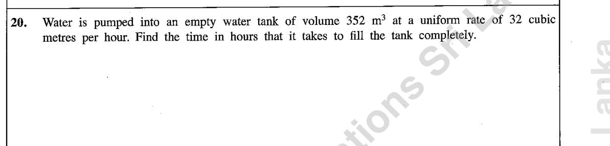 Paper I Part A Q20: Time to fill a tank at a uniform rate