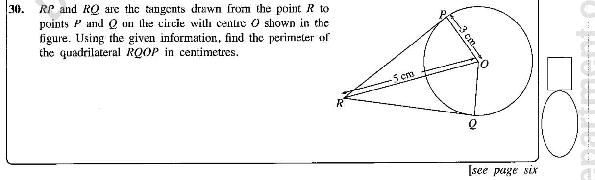 Paper I Part A Q30: Perimeter of kite formed by two tangents and radii
