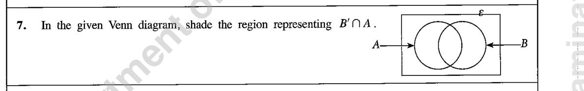 Paper I Part A Q7: Shade A intersect complement of B on a Venn diagram
