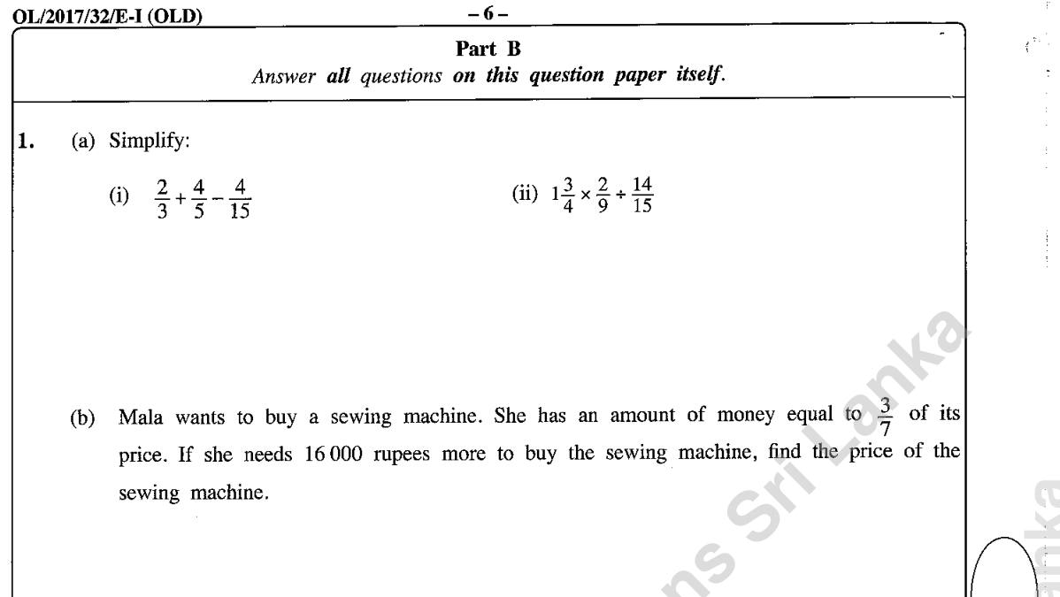 Paper I Part B Q1: Fraction simplification and a fraction-of-price word problem