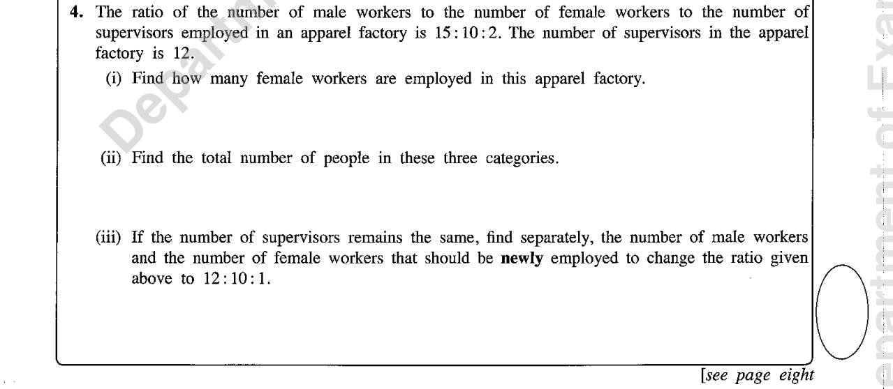 Paper I Part B Q4: Three-part ratio of workers and changing the ratio