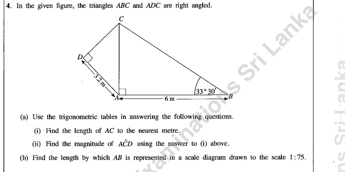 Paper II Part A Q4: Trigonometry in two right triangles and a scale length