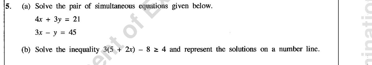 Paper II Part A Q5: Simultaneous equations and a linear inequality on a number line