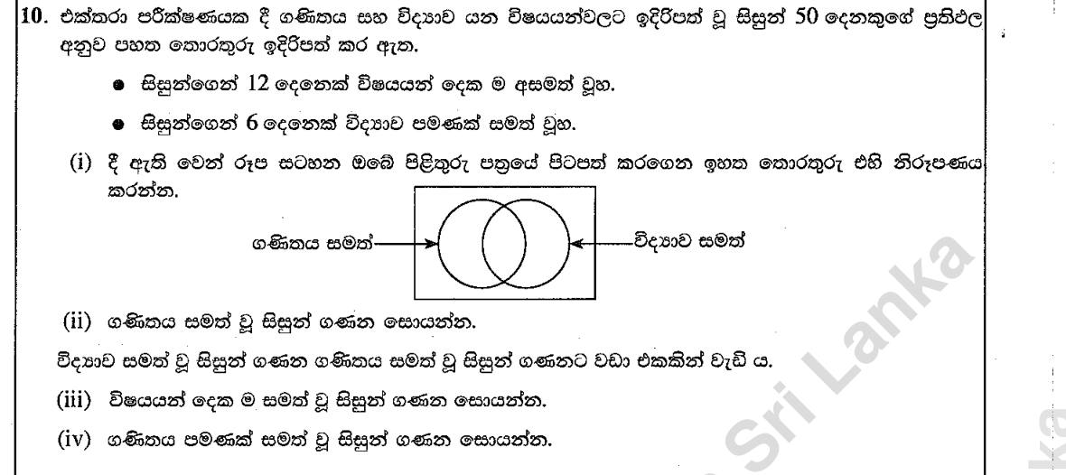 Paper II Part B Q10: Venn diagram of exam passes in two subjects