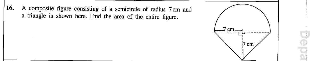 Paper I Part A Q16: Area of a semicircle plus a triangle