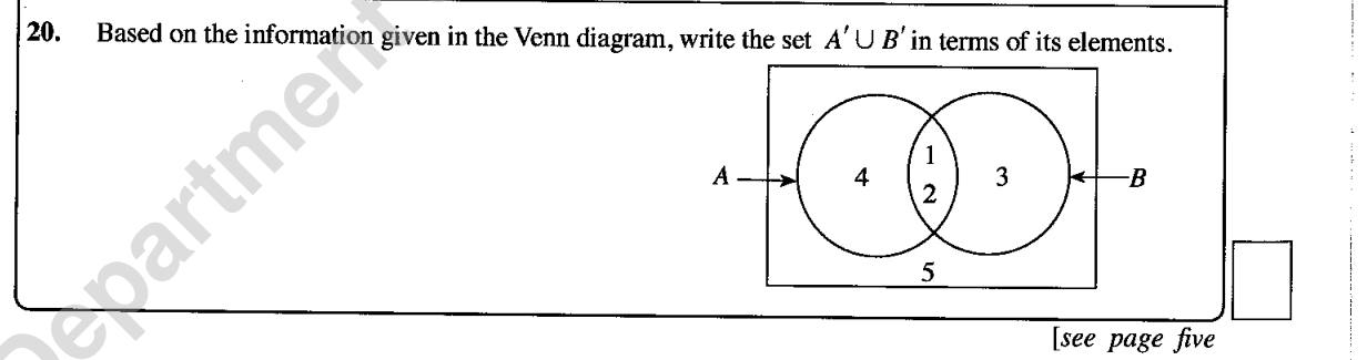 Paper I Part A Q20: List the union of two complements from a Venn diagram