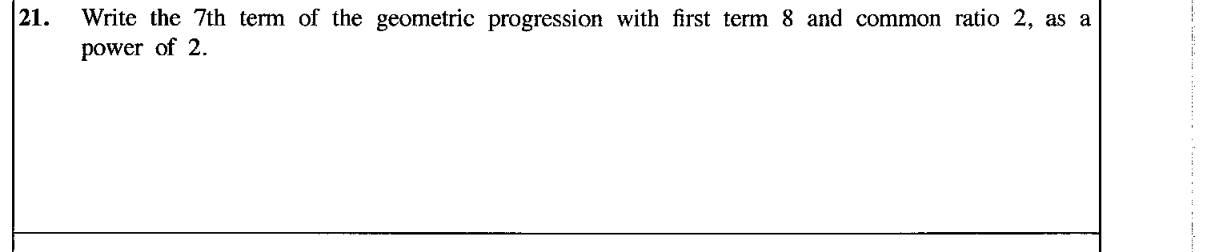 Paper I Part A Q21: Seventh term of a geometric progression as a power of 2