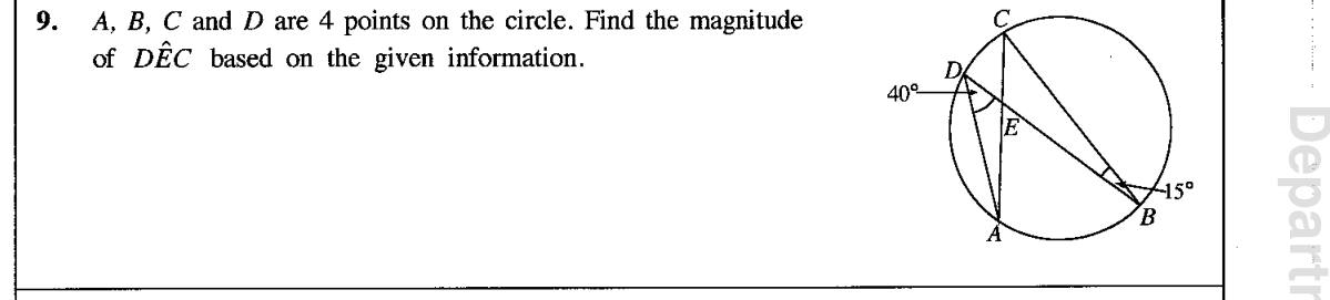 Paper I Part A Q9: Angle between chords using angles in the same segment