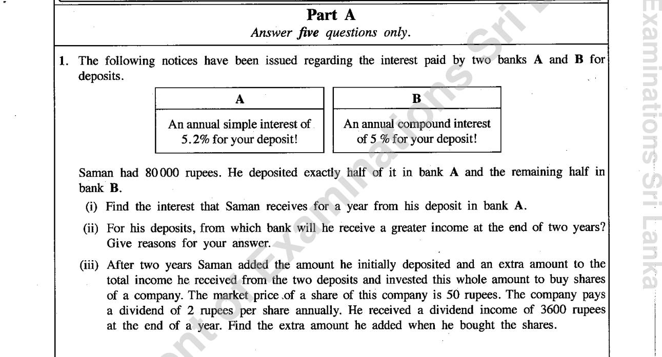 Paper II Part A Q1: Compare simple and compound interest, then invest the total in shares