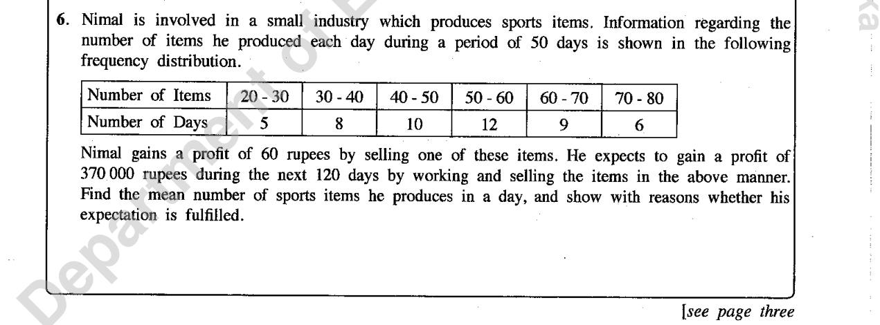 Paper II Part A Q6: Mean of a grouped distribution and a profit expectation check