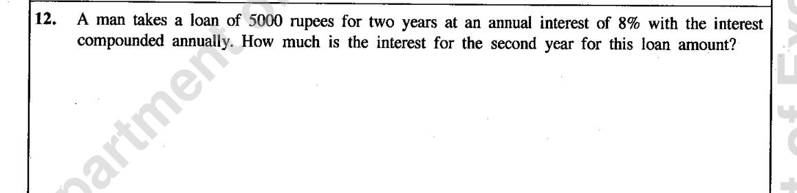 Paper I Part A Q12: Second-year interest on a compound-interest loan