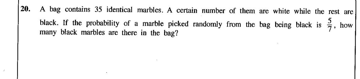 Paper I Part A Q20: Number of black marbles from a probability
