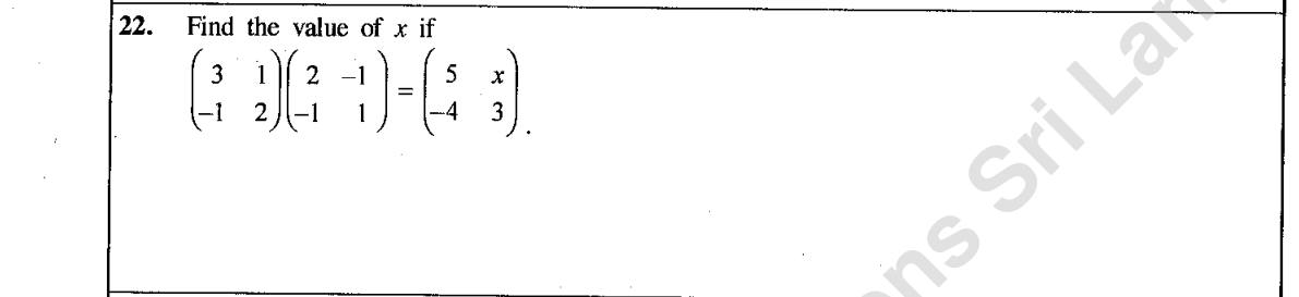 Paper I Part A Q22: Unknown entry of a 2x2 matrix product