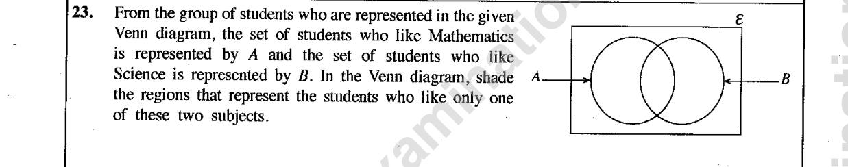 Paper I Part A Q23: Shade the regions for exactly one of two sets