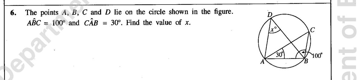 Paper I Part A Q6: Angle in the same segment using a triangle's angles