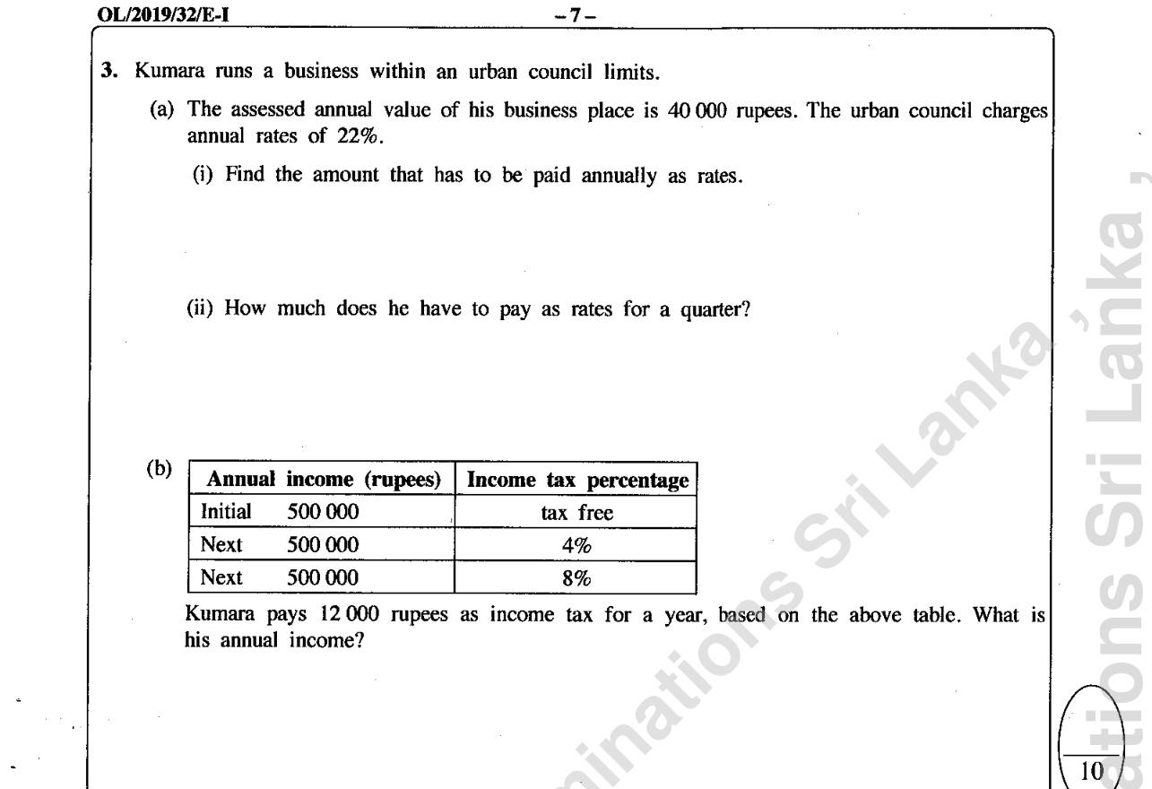 Paper I Part B Q3: Annual and quarterly rates; income from tax paid using a slab table