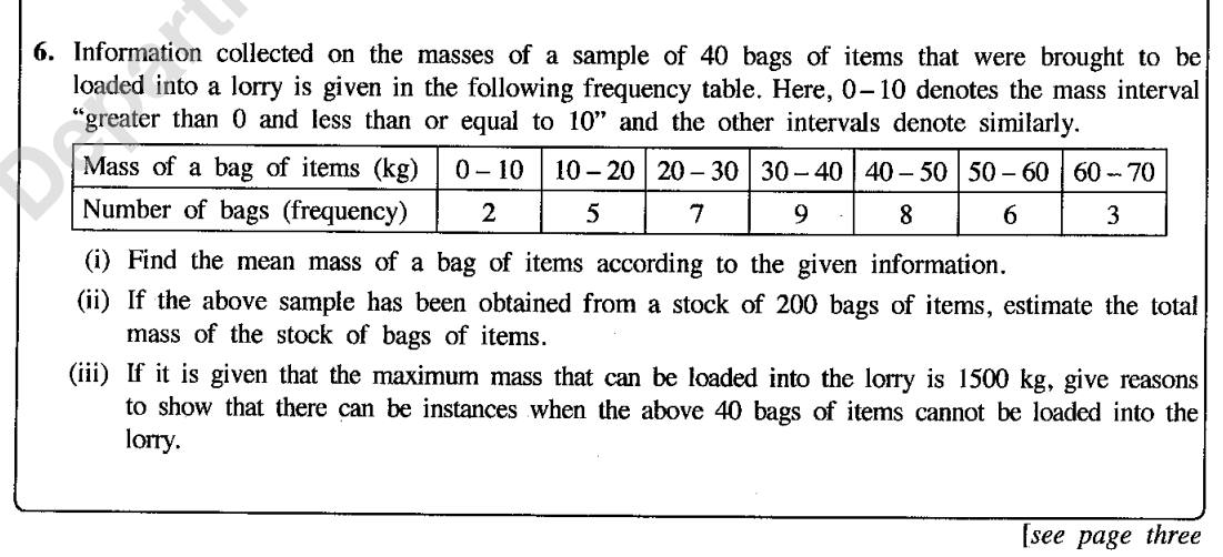 Paper II Part A Q6: Mean mass of bags, estimate a total, check a load limit
